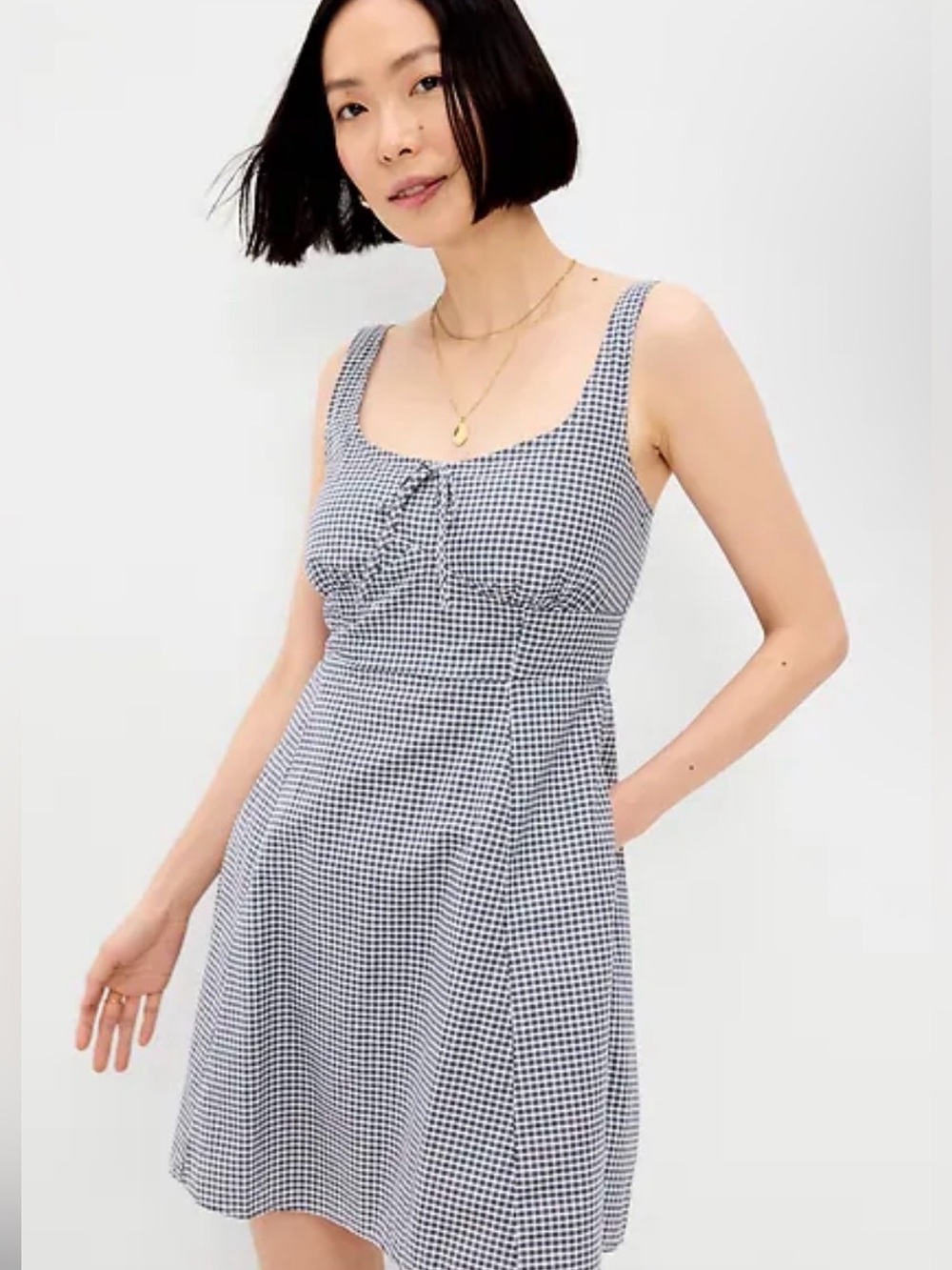 Black and White Gingham Tie-Front Mini Dress
